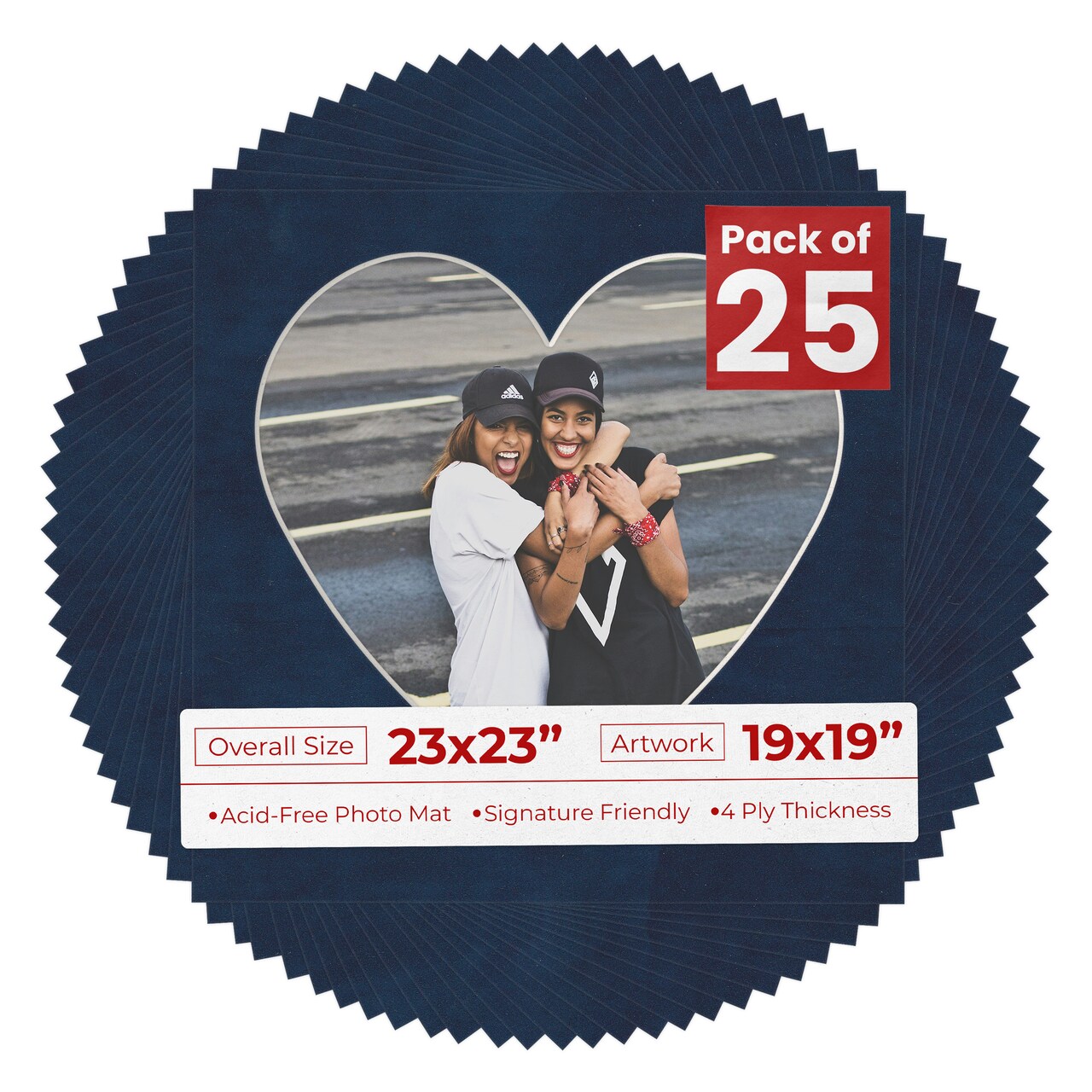 Navy Suede Mat Board for 23x23 Frames - Heart Opening for 19x19 Photos